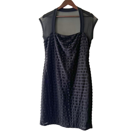 Connected Apparel Black Ruffle Fitted Dress - Picture 1 of 8